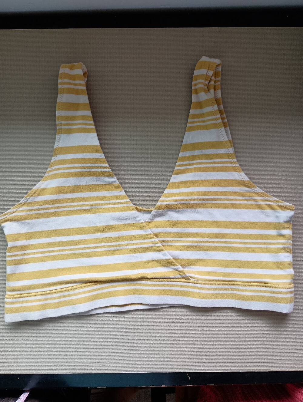 Pact Maternity Bralette Yellow & White Striped V-Neck Nursing Organic Cotton